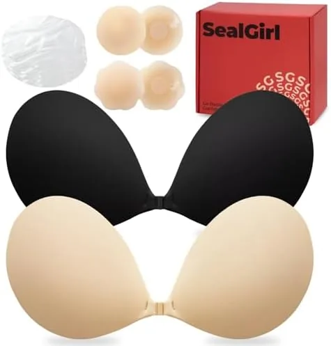 sealgirl sticky bra push up 2 pairs backless strapless bra invisible adhesive bras for wedding prom with nipple pasties